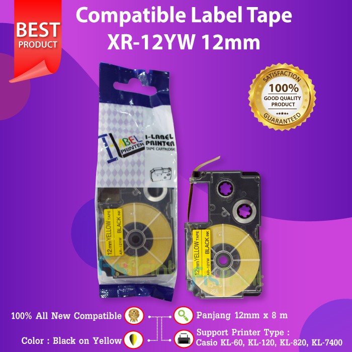 Jual Barcode Casio Label Tape Xr-12Yw1 12Mm Black On Yellow Print Label ...