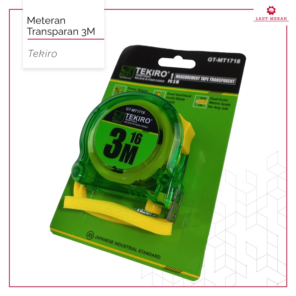 Jual Meteran Rol TEKIRO 3 m Transparan Hijau ABS Meteran TEKIRO 3m ...