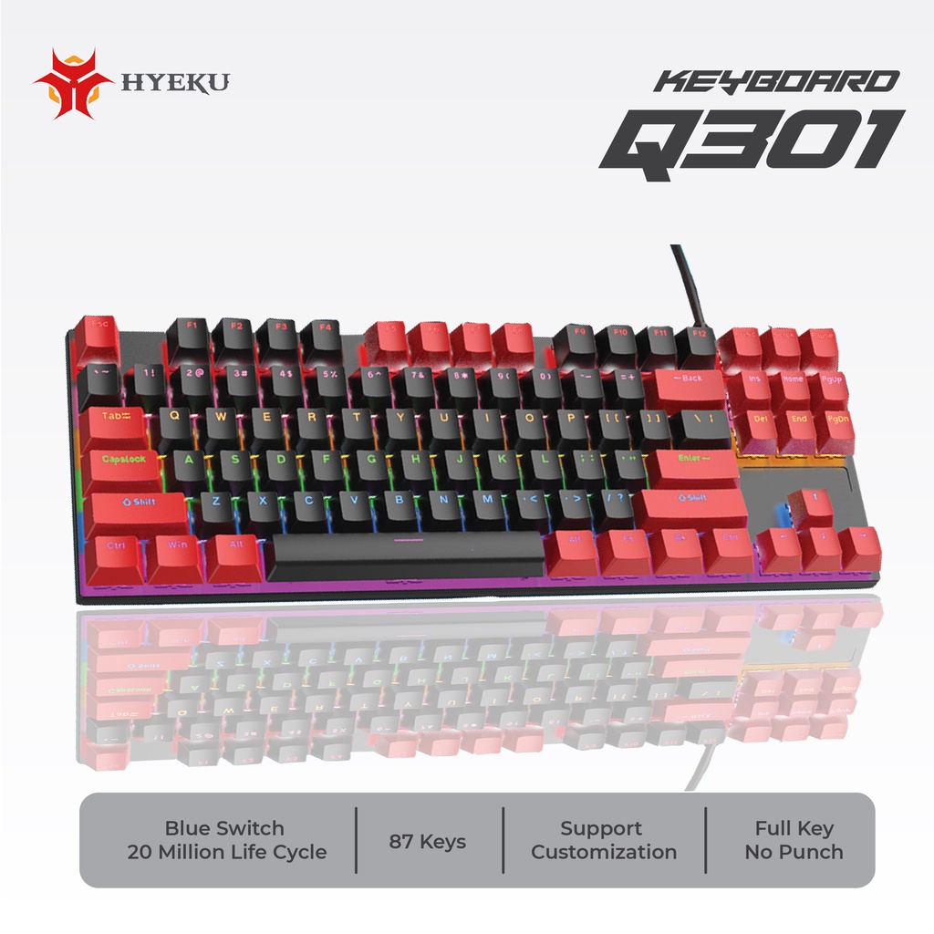 Jual Keyboard Hyeku Q301 Wired Gaming Mechanical Keyboard 87 Keys Blue