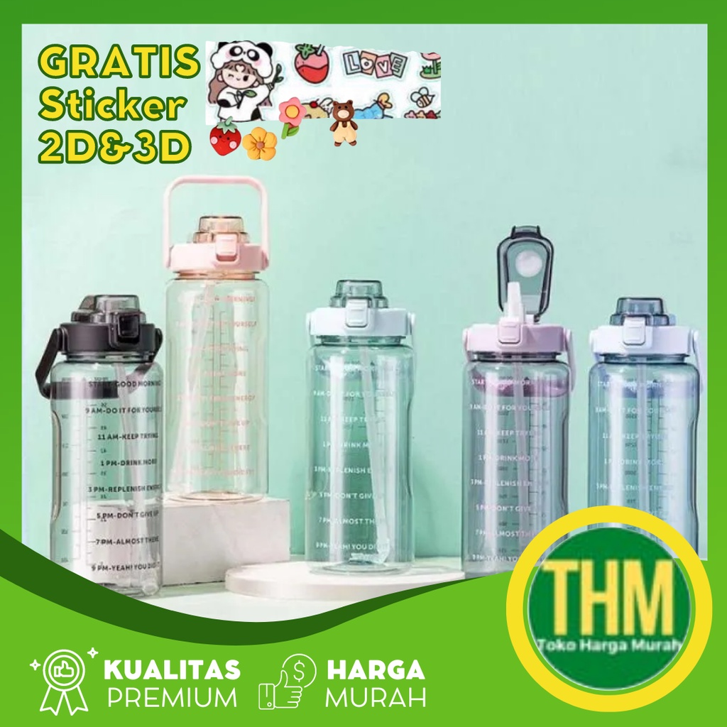 Jual Botol Minum Viral Bening 2 Liter Sedotan Sticker Premium Olahraga Shopee Indonesia 