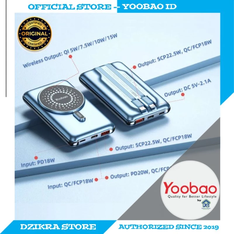 Yoobao Powerbank - LC4 - 10000mAh - 37Wh - Magnetic Wireless Charge 15W - Built-In Cable - 22.5W Quick Charge - Power Delivery 3.0