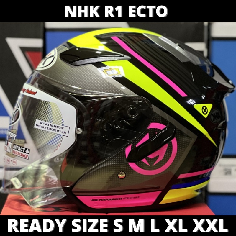 Jual Helm NHK R1 Ecto Black Yellow Double Visor Half Face | Shopee ...
