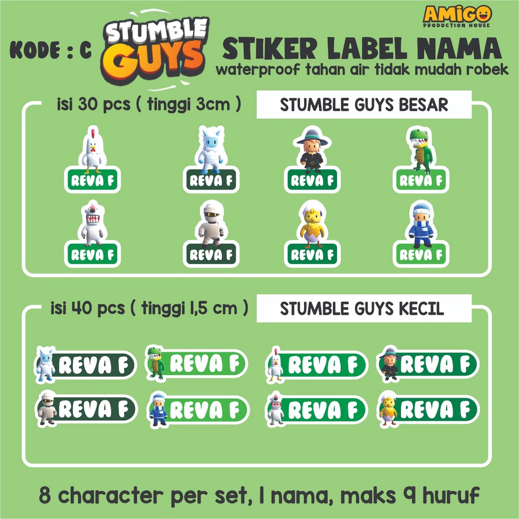 Jual Label Nama Anak Stumble Guys Alat Tulis ATK Sticker Gambar Stiker ...