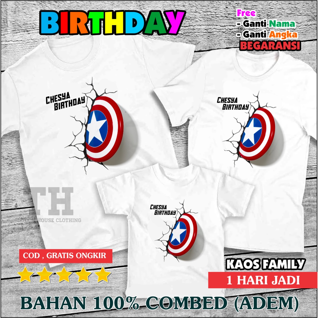Jual Kaos Family Birthday Custom Tema Captain Amerika - Free Ganti Nama ...