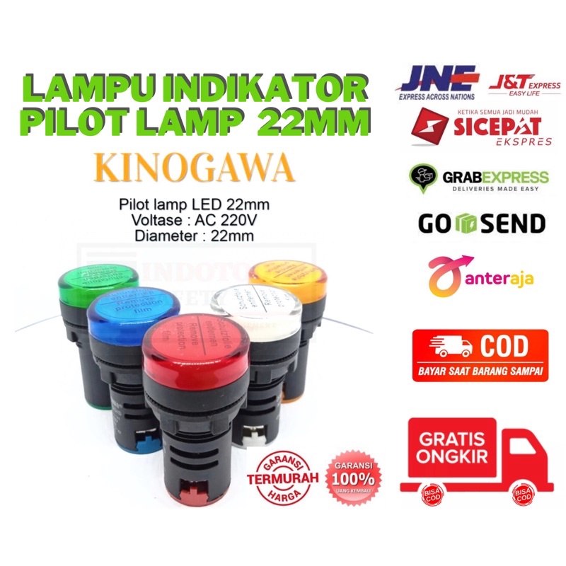 Jual Pilot Lamp Led Kinogawa Mm Ac V Lampu Indikator Merah Putih Kuning Biru Hijau Shopee