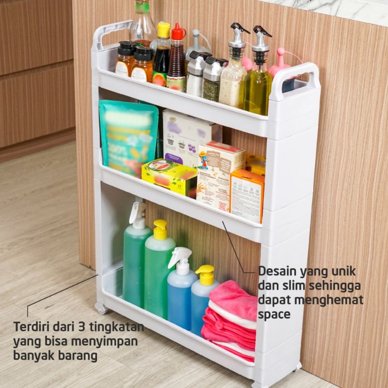 Jual Technoplast rak ramping 3 susun dapur plastik ada roda slim design ...
