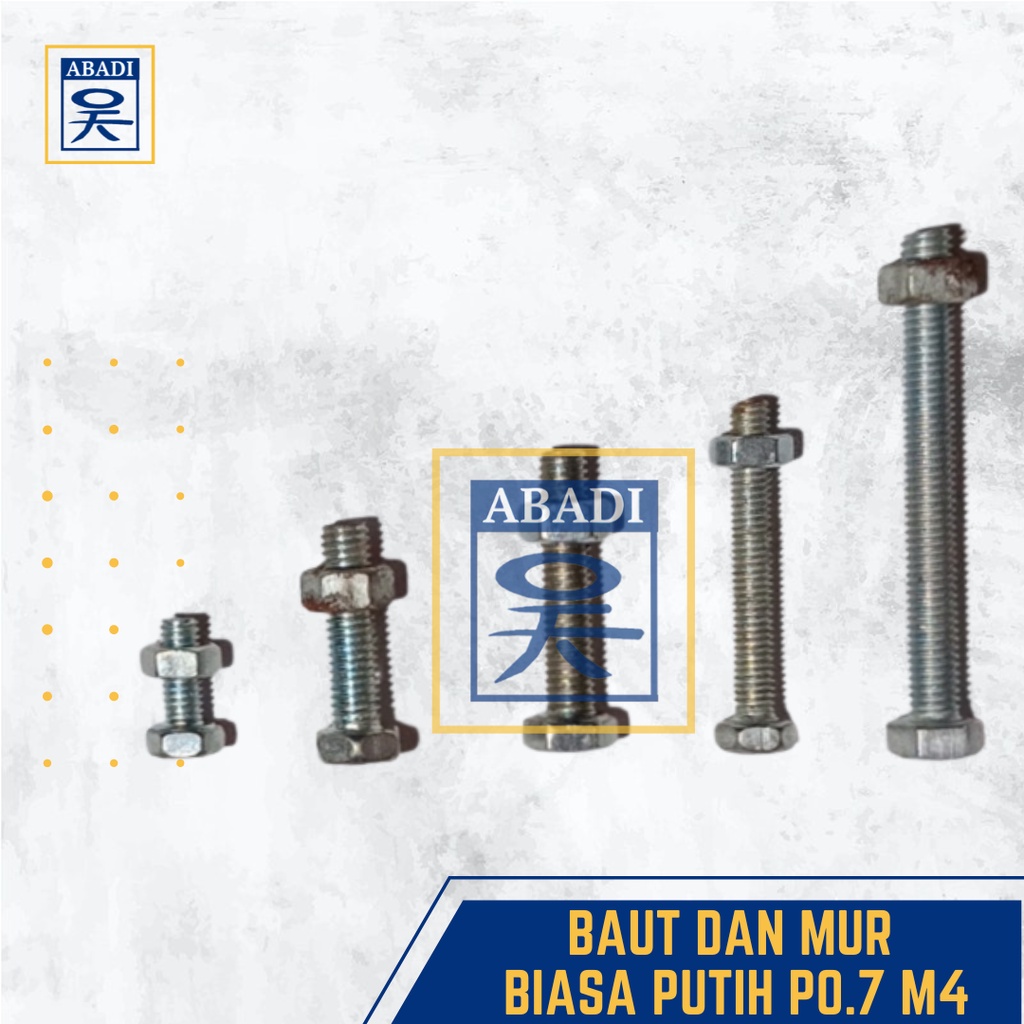 Jual BAUT DAN MUR BIASA PUTIH P0.7 M4 X 10 MM - 30 MM | Shopee Indonesia