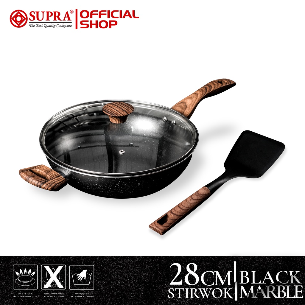 Jual Supra Panci Anti Lengket Stir Wok 28 Cm Black Marble Shopee