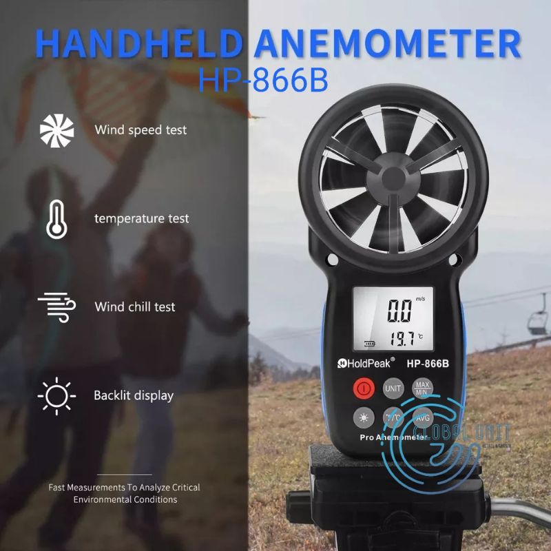 HOLDPEAK 866B Digital Anemometer Handheld Wind Speed Meter + 981C Non