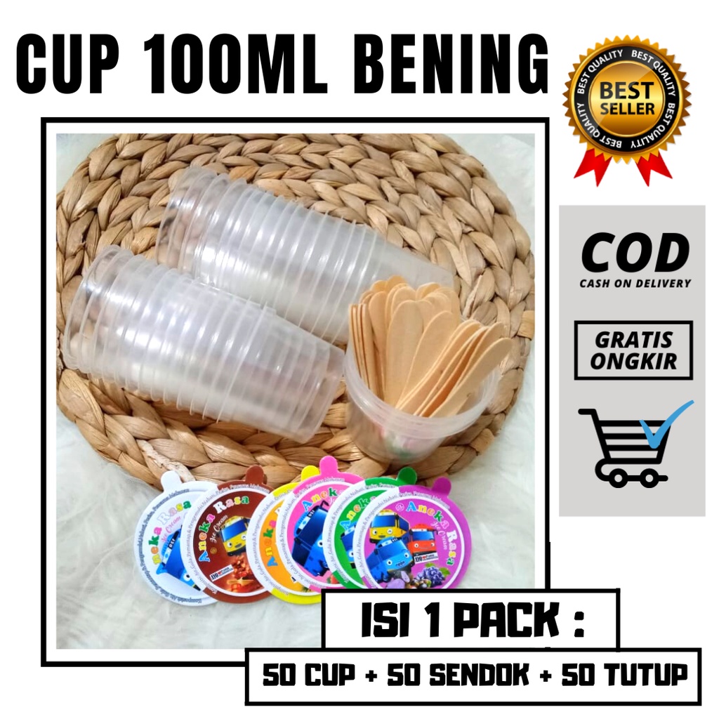 Jual Cup Es Krim Plastik Bening 100ml Lengkap Dengan Tutup Dan Sendok 50pcs Ice Cream Pelastik 5038