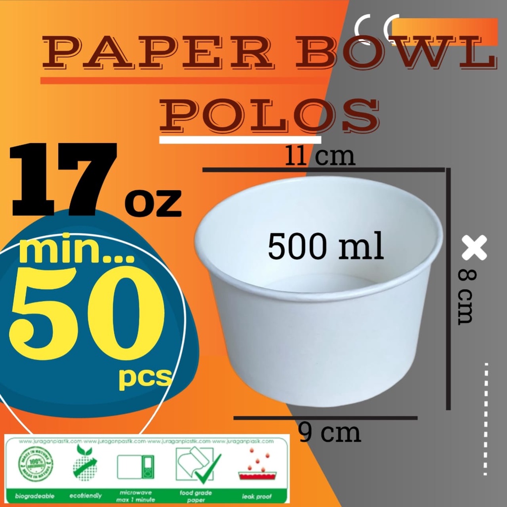 Jual Paper Bowl Mangkok Mangkuk Polos Wadah Tempat Papper Cup Rice Bwol