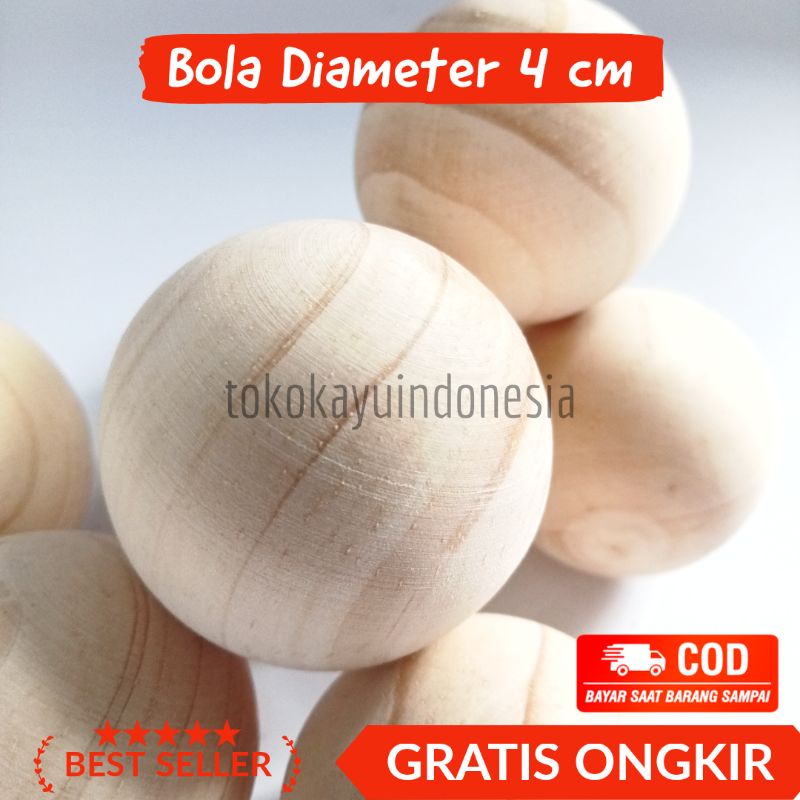 (5PCS) Bola Kayu Diameter 4 cm Bola Kayu Murah Untuk Kerajinan Toko Kayu Indonesia