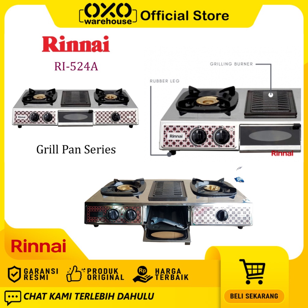 Jual Rinnai Kompor Gas RI-524A 3 Tungku Grill pan Anti Lengket Garansi ...