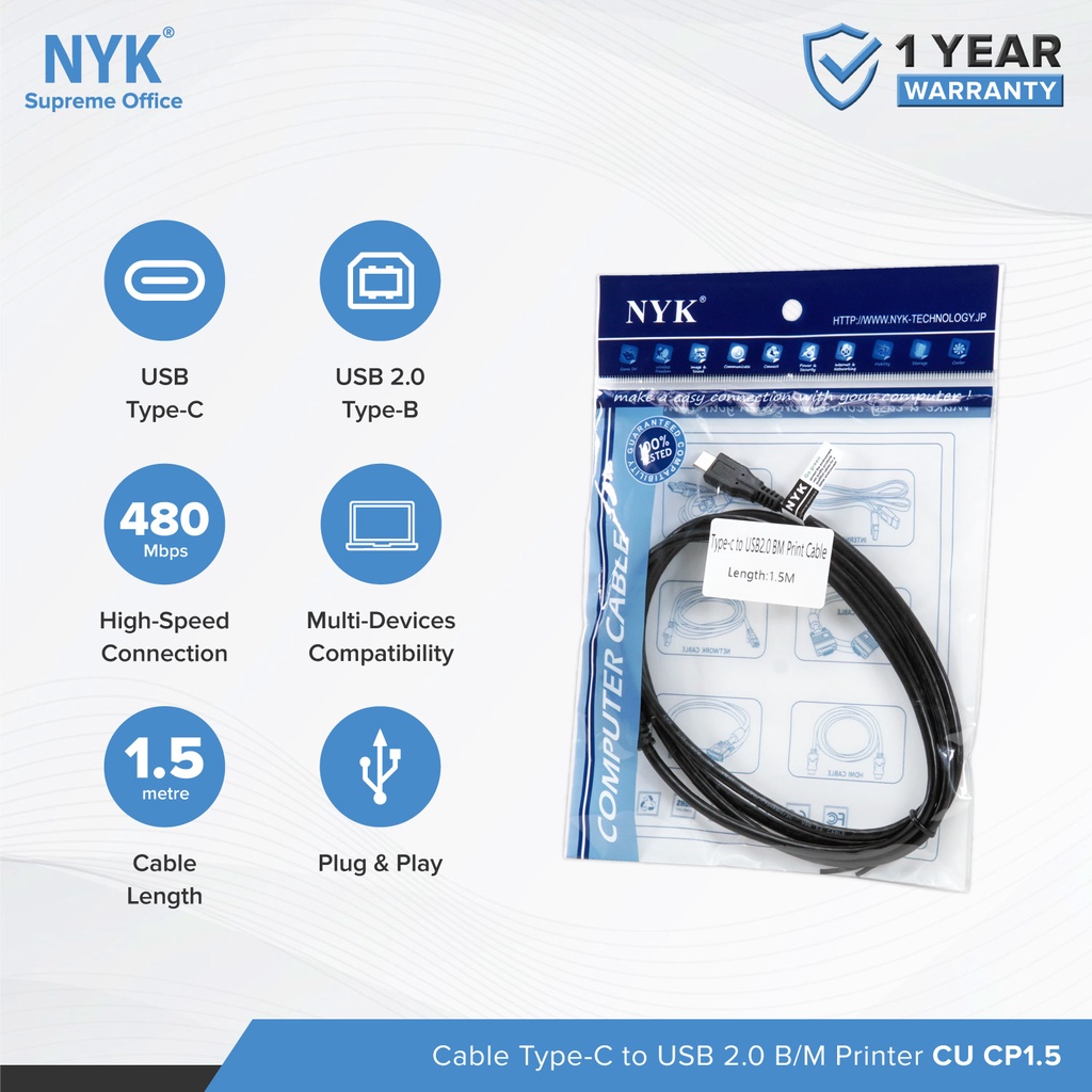 NYK Kabel Type C to Printer usb 1.5 Meter COD (6)