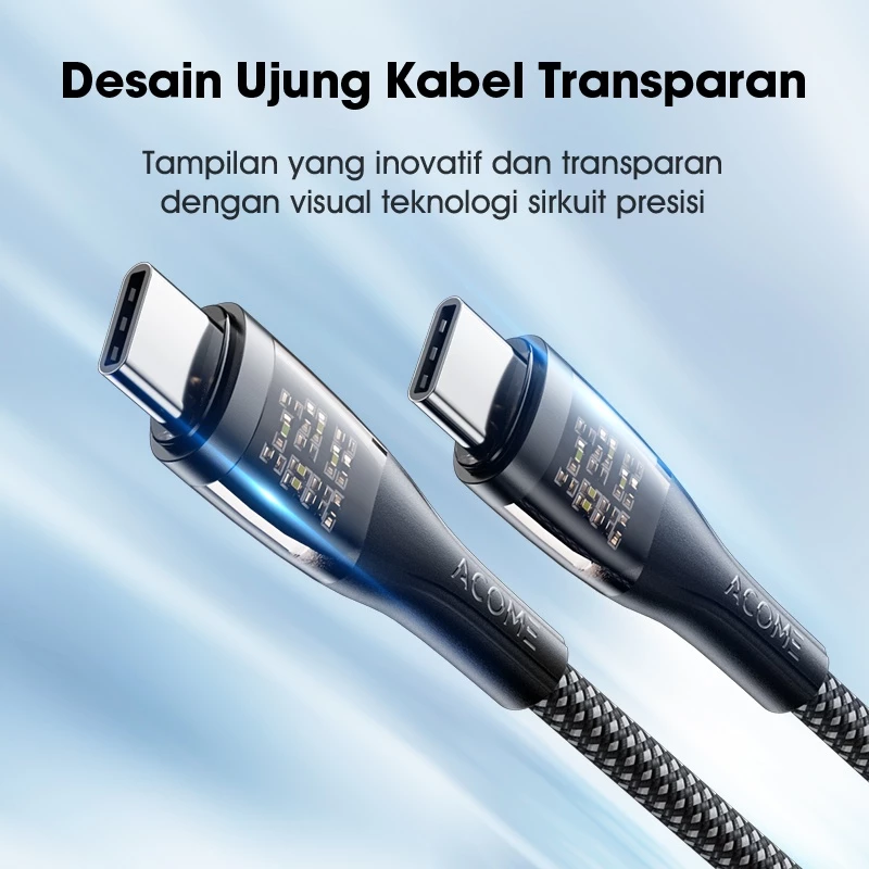 ACOME Kabel Data Charger Transparan 100cm Type C to Type C Fast Charging PD 60W APD-010T Original