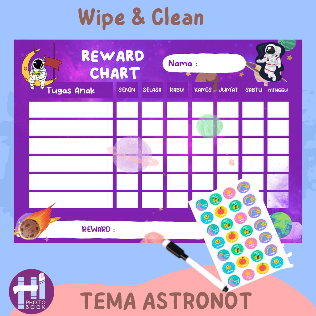 Jual Reward Chart Anak Wipe and Clean ( LEMBAR TUGAS ANAK BONUS STICKER ...