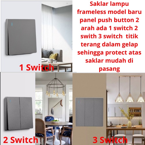 Jual Saklar lampu frameless model baru panel push button 2 arah ada 1 ...