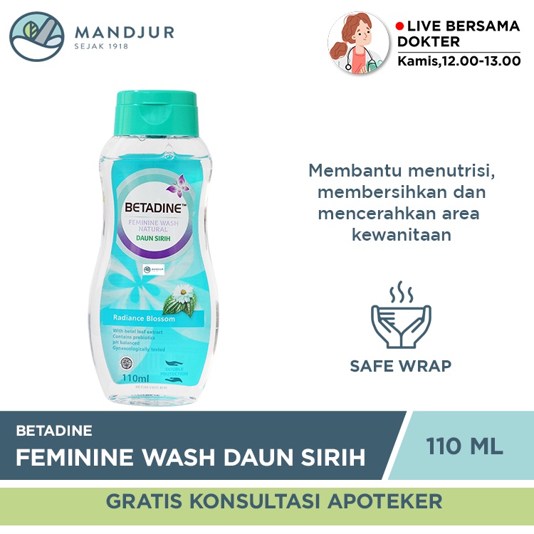 Jual Betadine Feminine Wash Natural Daun Sirih Radiance Blossom 110 mL