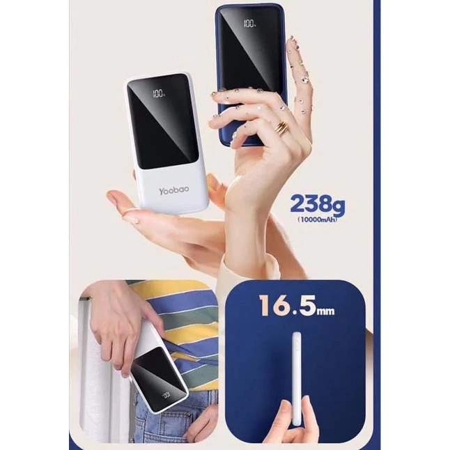 Yoobao Powerbank - LC7 - 10000mAh - 37Wh - Digital Display - Built-In Cable - 22.5W Quick Charge - Power Delivery 3.0