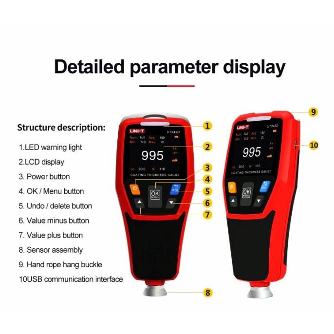 Jual UNI-T Coating Thickness Gauge Alat Ukur Ketebalan Cat UT343D ...