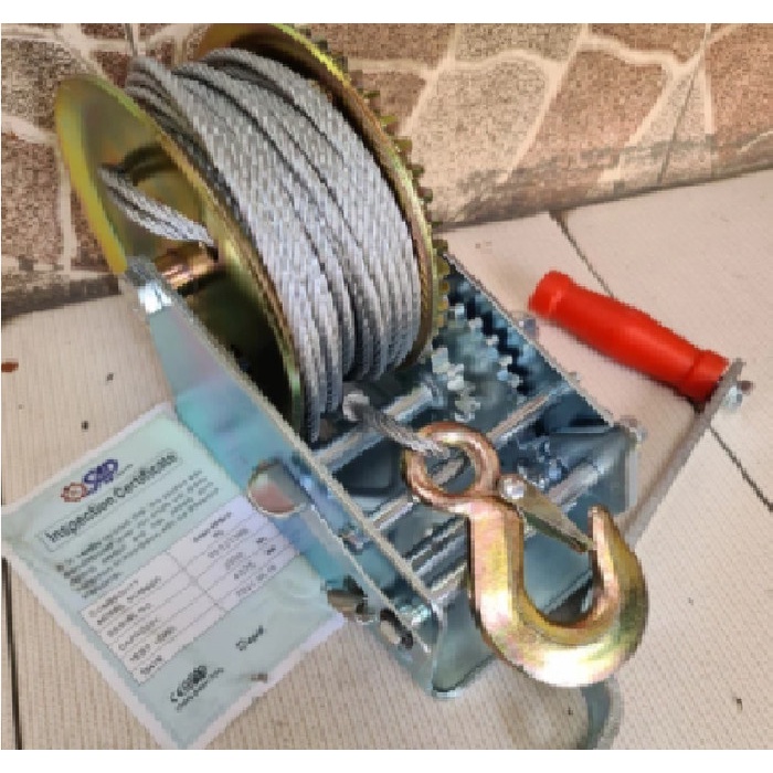 Jual hand winch 3500lbs katrol sling baja 1500kg wire rope winch