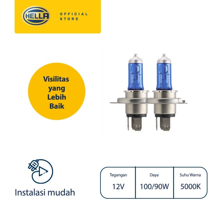 Jual HELLA Lampu Mobil Bohlam H4 12V 100/90W 5000K Power Bleu Rally ...