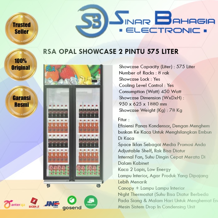 Jual RSA OPAL SHOWCASE 2 PINTU 575 LITER (NEW) | Shopee Indonesia