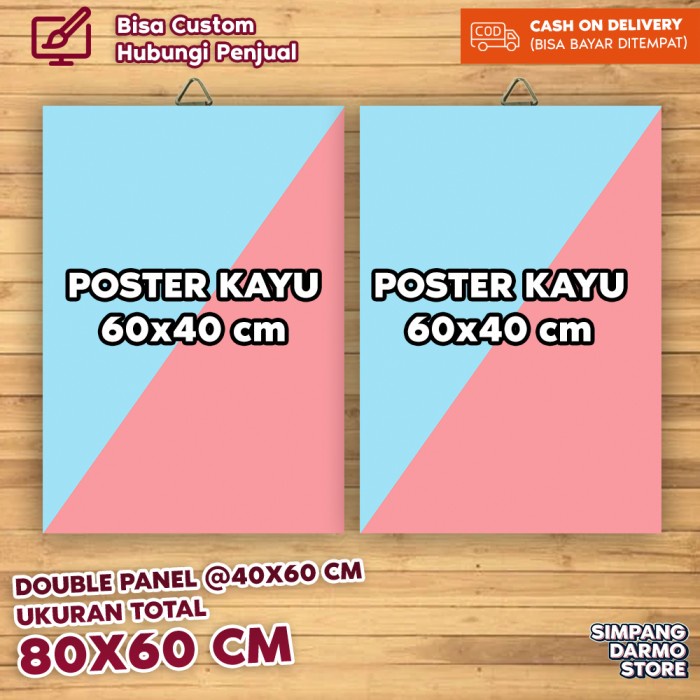 Jual Paket Poster Kayu Custom Ukuran Kotak 60x40 cm 2 Panel Bisa