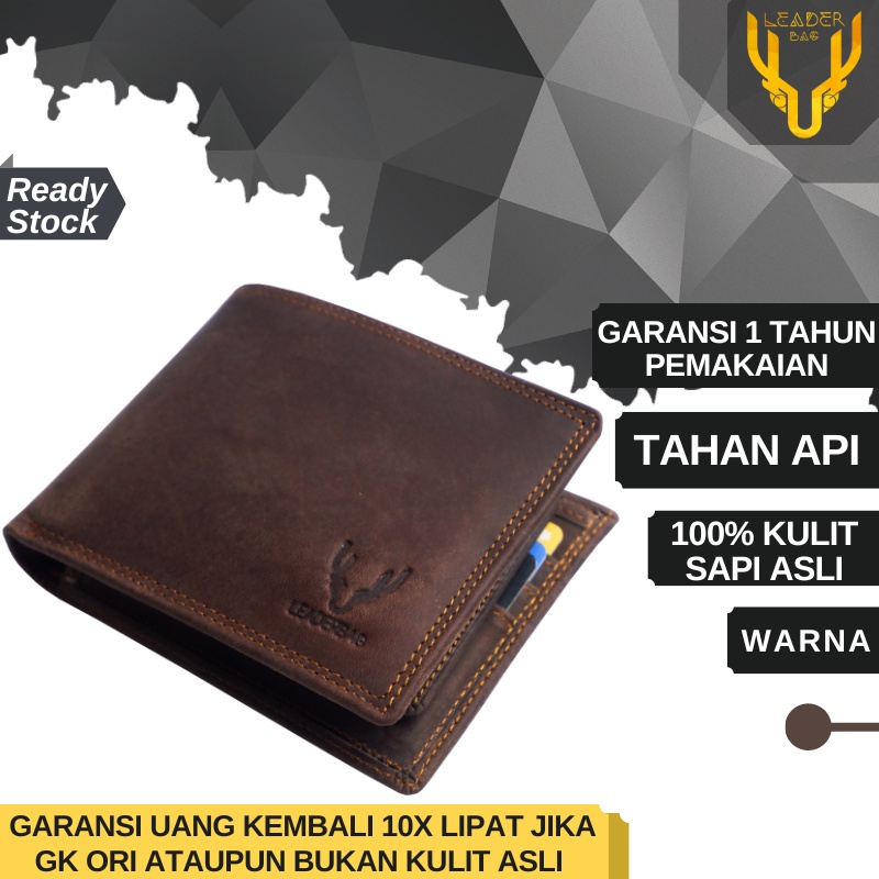 Jual Leaderbag Dompet Pria Kulit Sapi Asli Warna Coklat Khaki Terbaru Dompet Lipat Cowok Keren