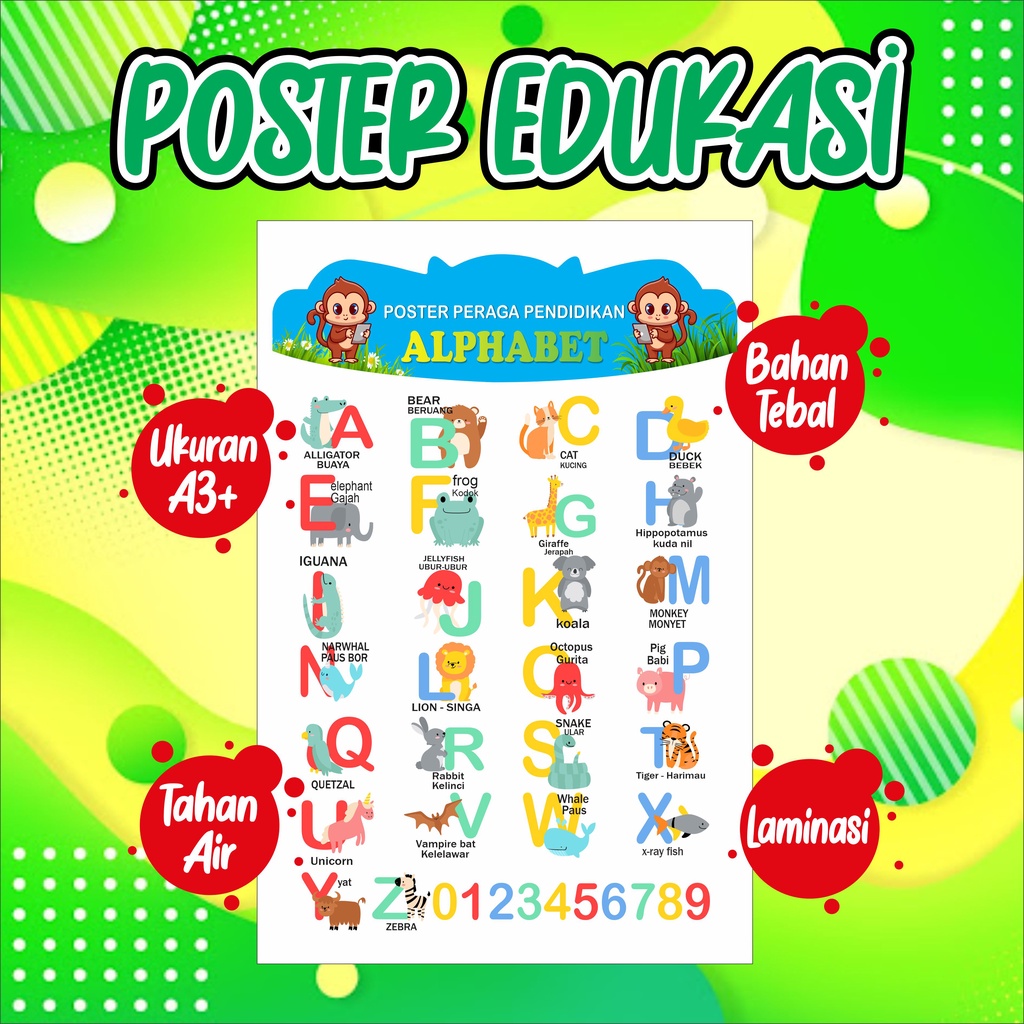 Jual Poster Edukasi Anak Mengenal ABJAD & Angka Untuk Pendidikan ...