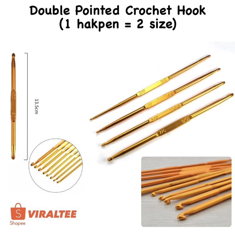 Jual Hakpen Jarum Rajut Gold (2 sisi ukuran) / Double Pointed Crochet ...
