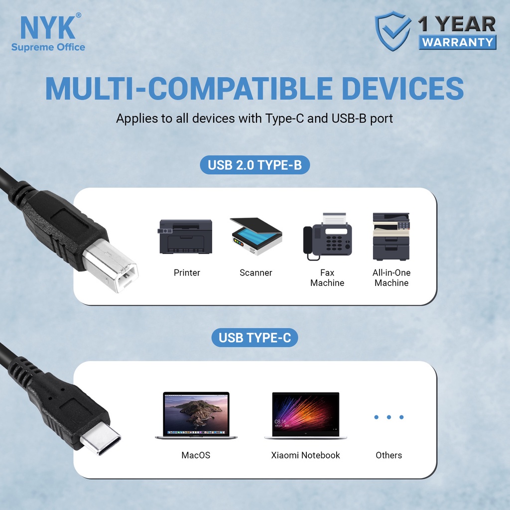 NYK Kabel Type C to Printer usb 1.5 Meter COD (5)