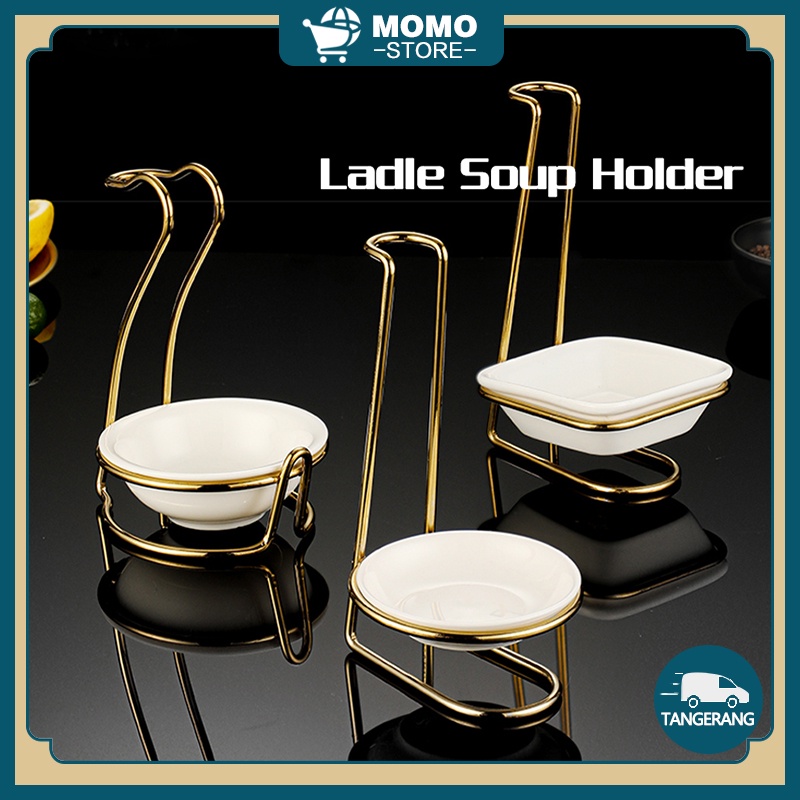 Jual Ladle Soup Holder / Rak Holder Sendok Sup Stainless Emas dengan