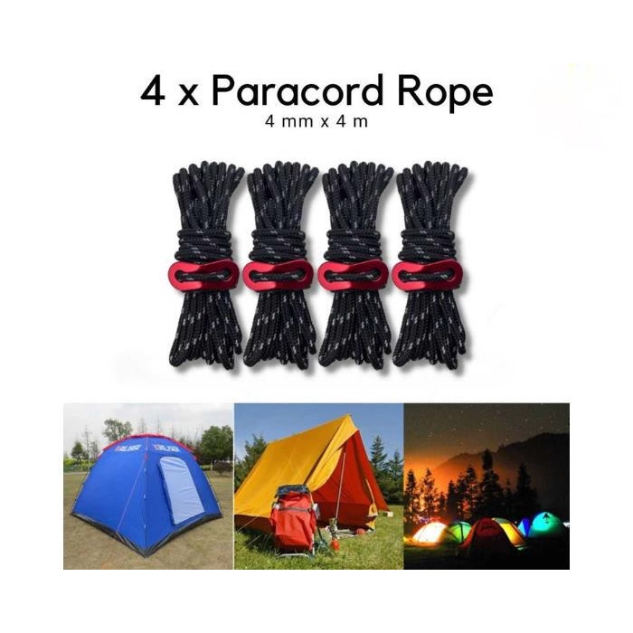 Corda Guyline Per Tenda Da Campeggio - 4 Tiranti Regolabili In Paracord Leggero E Robusto (4mm, 2,4m). Accessorio Essenziale Per Tenda, Gazebo, Teloni E Roulotte.