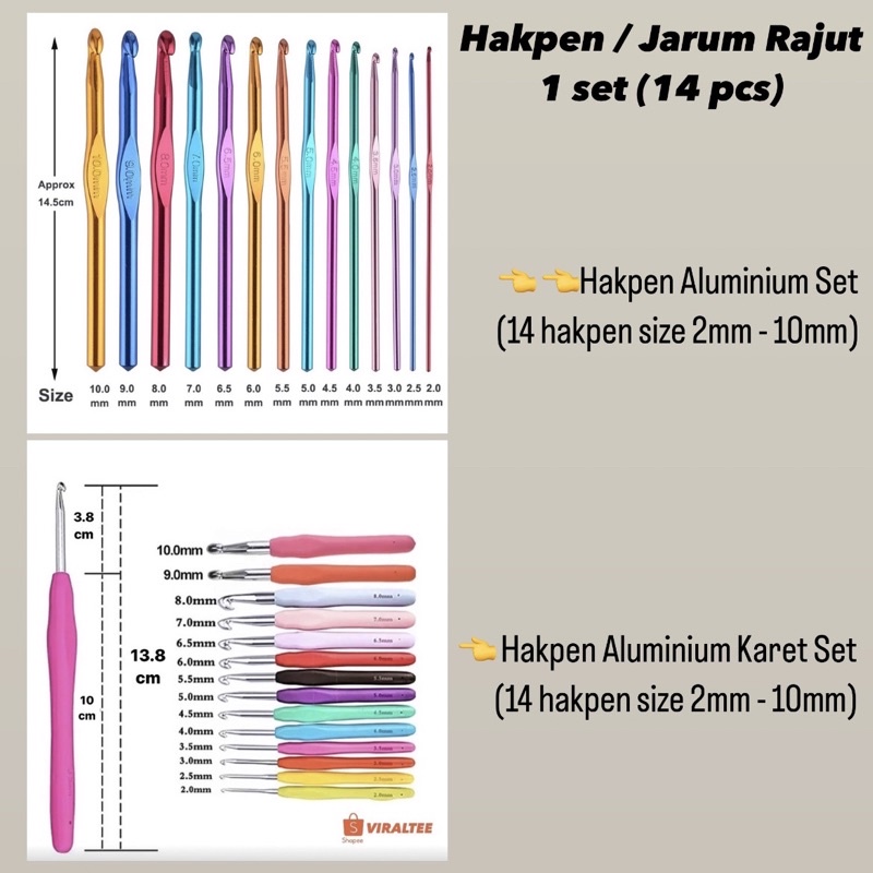 Jual Hakpen Jarum Rajut Set isi 14pcs Aluminium / Karet | Shopee Indonesia