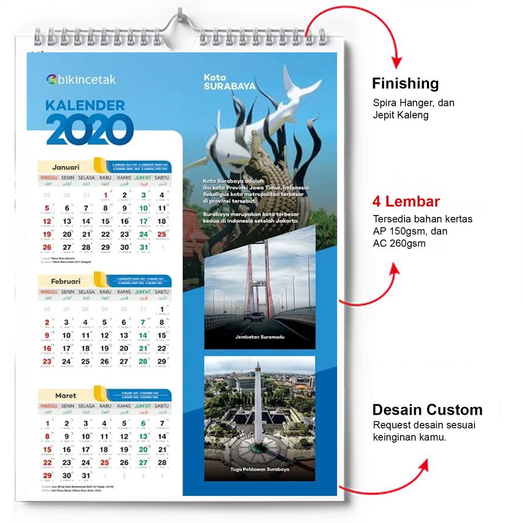 Jual KALENDER CUSTOM FOTO SPIRAL HANGER 4 LEMBAR - Bisa 3 Bulan Per ...