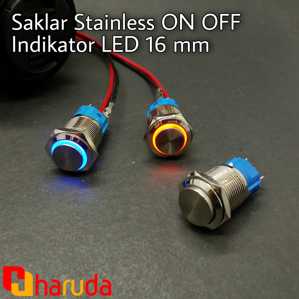 Jual Saklar Tombol Silinder Indikator LED On Off Stainless 16 mm ...