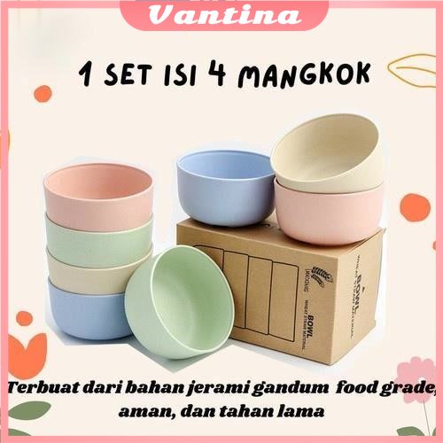 Jual (4 IN 1) Mangkok Set 4pcs Wheat Straw/Mangkuk Makan Bowl Warna ...