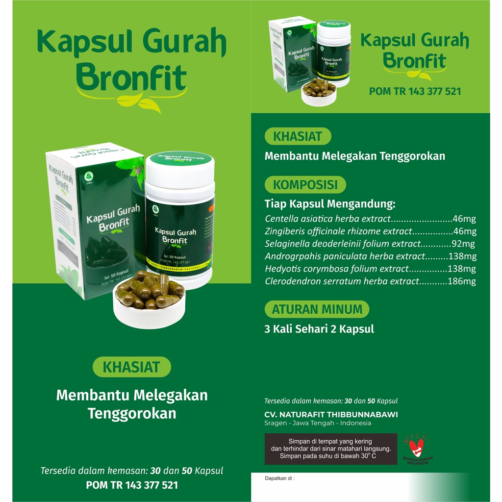 Jual Gurah BRONFIT Naturafit 50 Kapsul - Herbal Pernafasan Flu Batuk ...