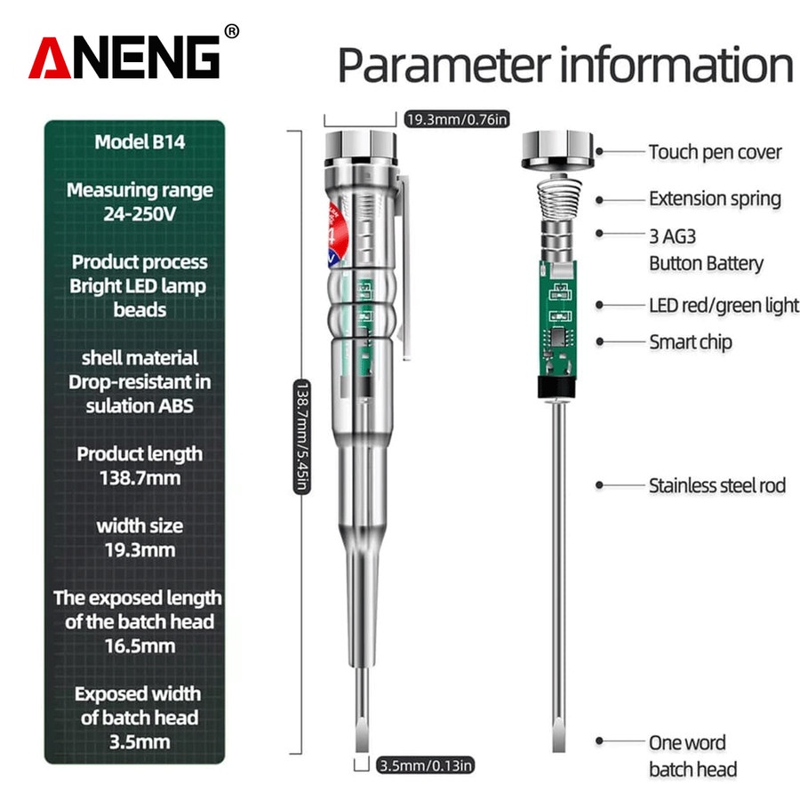 Jual Aneng B14 Obeng Tester With Indicator Light Sound and Light Alarm ...