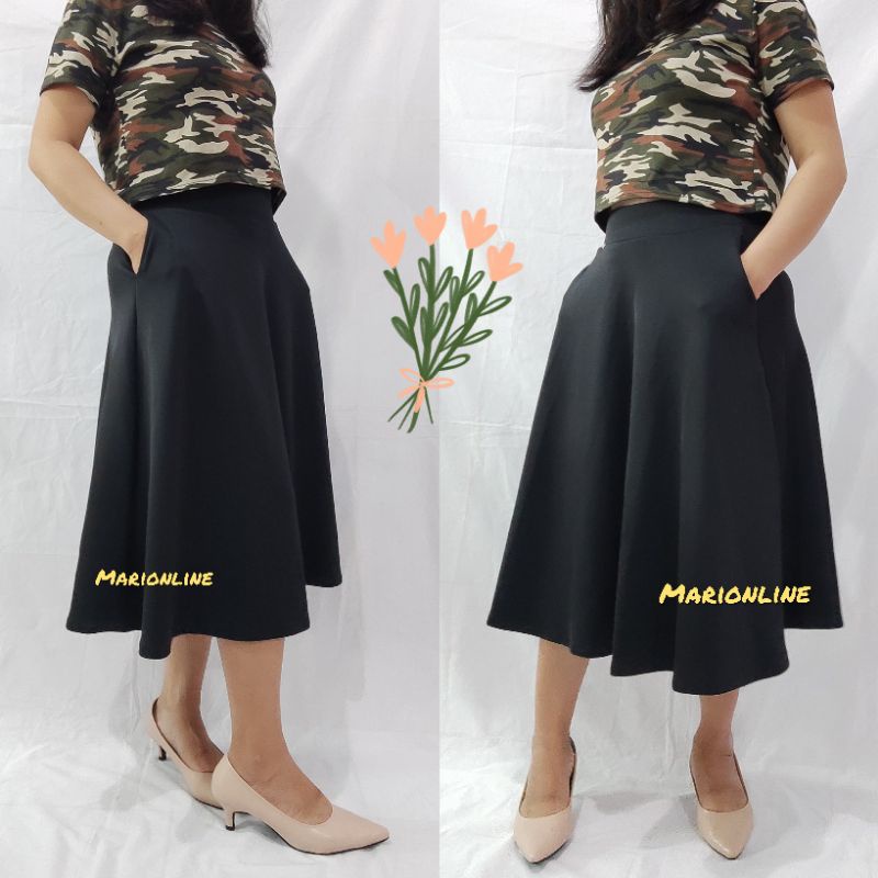 Jual Rok Midi Flare Rok Sebetis | Shopee Indonesia