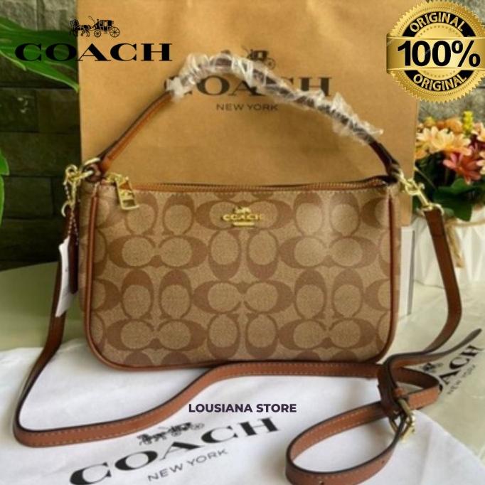 Jual Coach Top Handle Pouch In Signature Canvas Khaki Shopee Indonesia