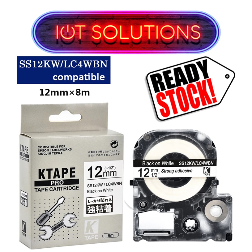 Jual Label Tape LC4WBN SS12KW Compatible Epson LW300 LW400 KingJim 12mm ...