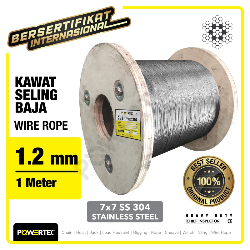 Jual POWERTEC Wire Rope / Kawat Seling Baja 7x7 SS 304 1.2mm - 1 Meter ...