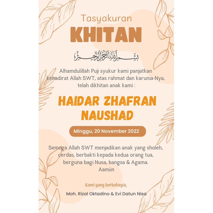 Jual Sticker Tasyakuran Khitan / Undangan Khitan / Kartu Syukuran
