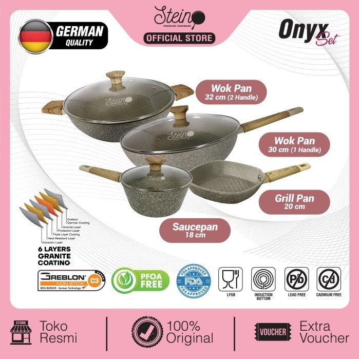 Jual Panci Steincookware Paket Onyx Set Panci Stein Granite Onyx Series Wok Pan Sauce Pan Grill