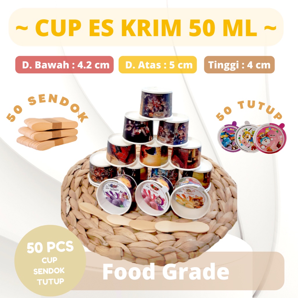 Jual Cup Es Krim 50ml Cup Es Krim 50ml Tutup Dan Sendok Bahan Kertas Cup Ice Cream 50pcs 7030