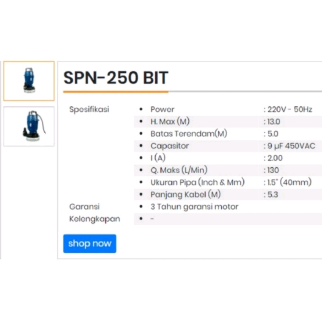 Jual POMPA AIR RENDAM CELUP LISTRIK SHIMIZU TYPE SPN 250 BIT | Shopee ...