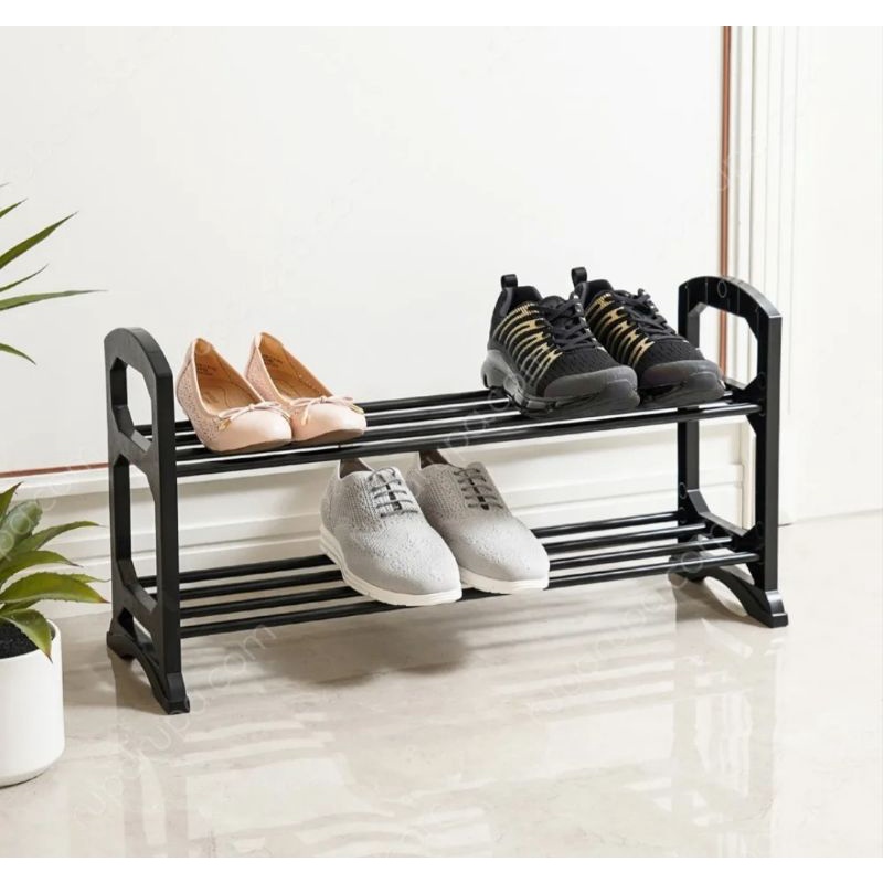 Jual Rak Sepatu Stackable 2 Tingkat Hitam Shoe Rack Minimalis Indoor ...