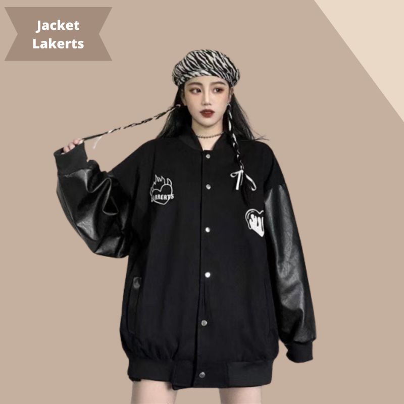 Jual Lakerts Fire Heart Varsity Baseball Jacket Black Lover Jaket Bisbol Shopee Indonesia 2053